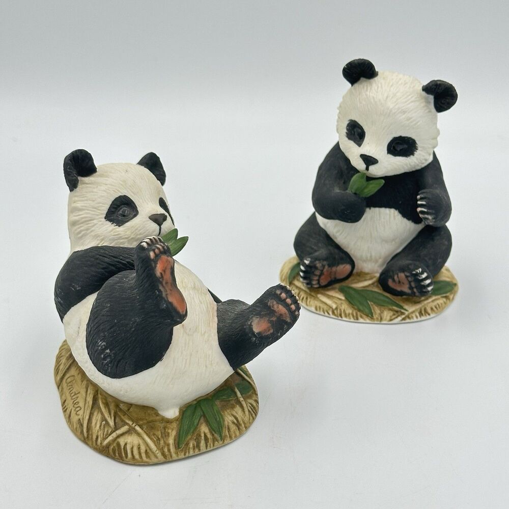 Vintage Lot Of 2 ANDREA BY SADEK PANDA BEAR Statue 1985 #7421 MADE IN JAPAN 4”